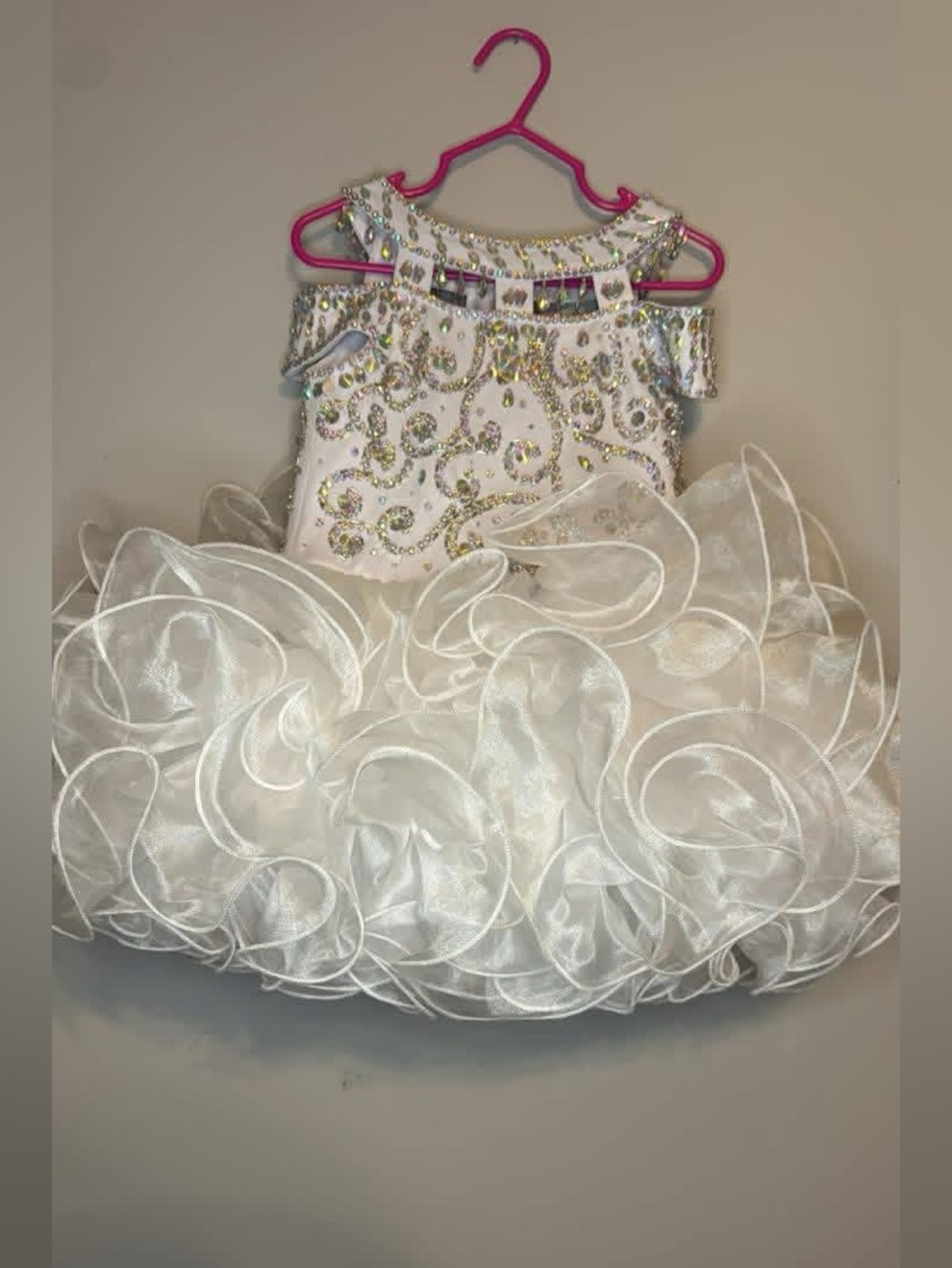 White Ruffled Tulle Formal Dress for Girls with Beaded Bodice